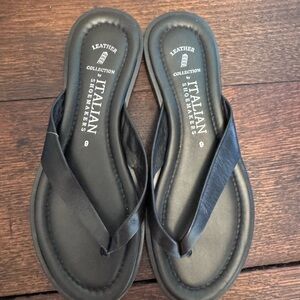 NWT-  Black Leather Italian Shoemaker Flip Flops-9